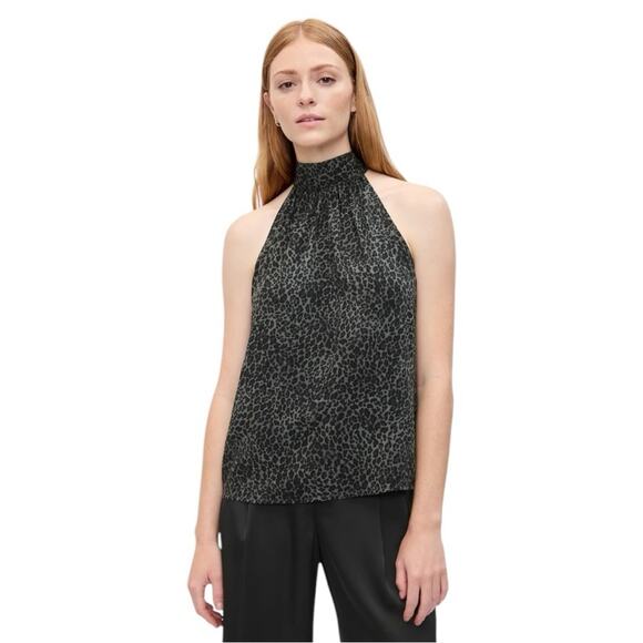 NWT Gap Black Leopard Tie Back Halter Top - Size XXL - Picture 1 of 7